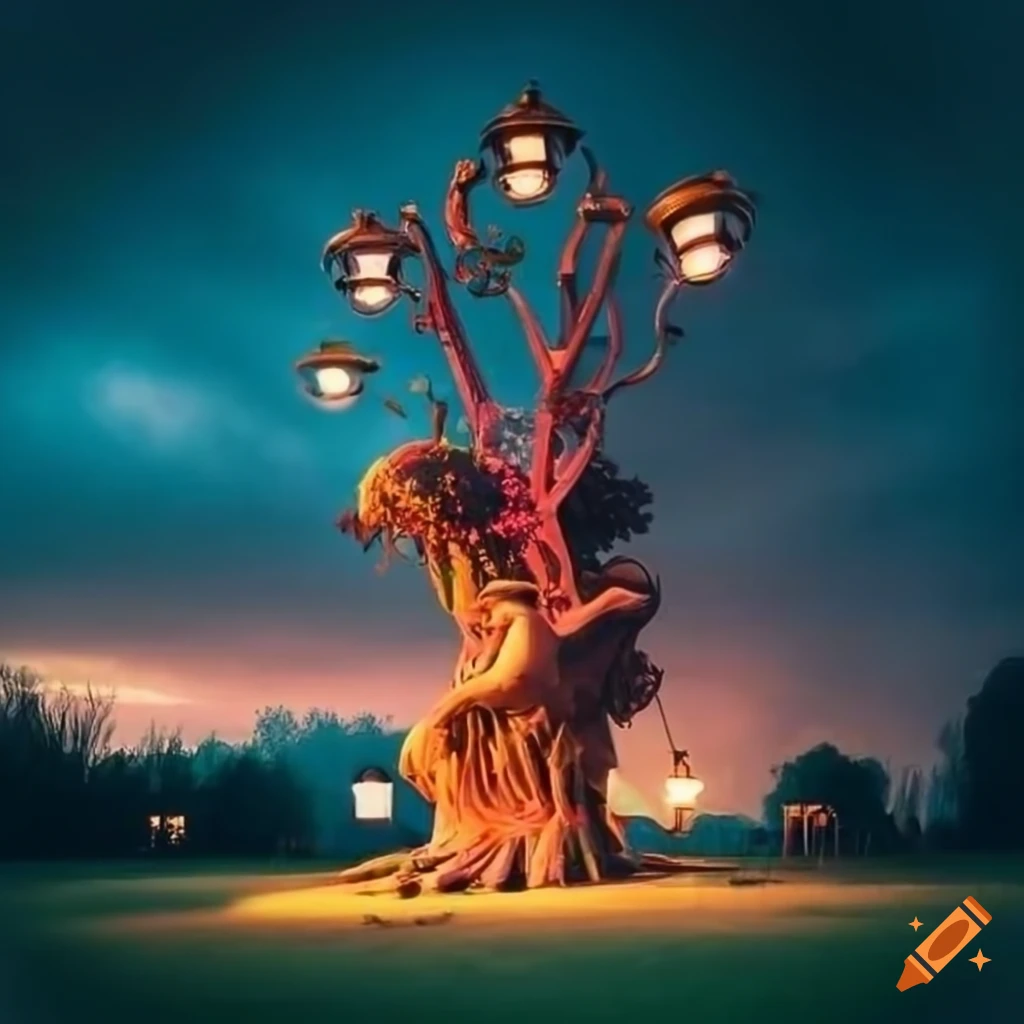 surreal urban park with modern sculptures