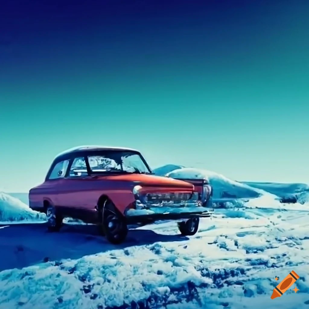 poster of a Simca car in the snow