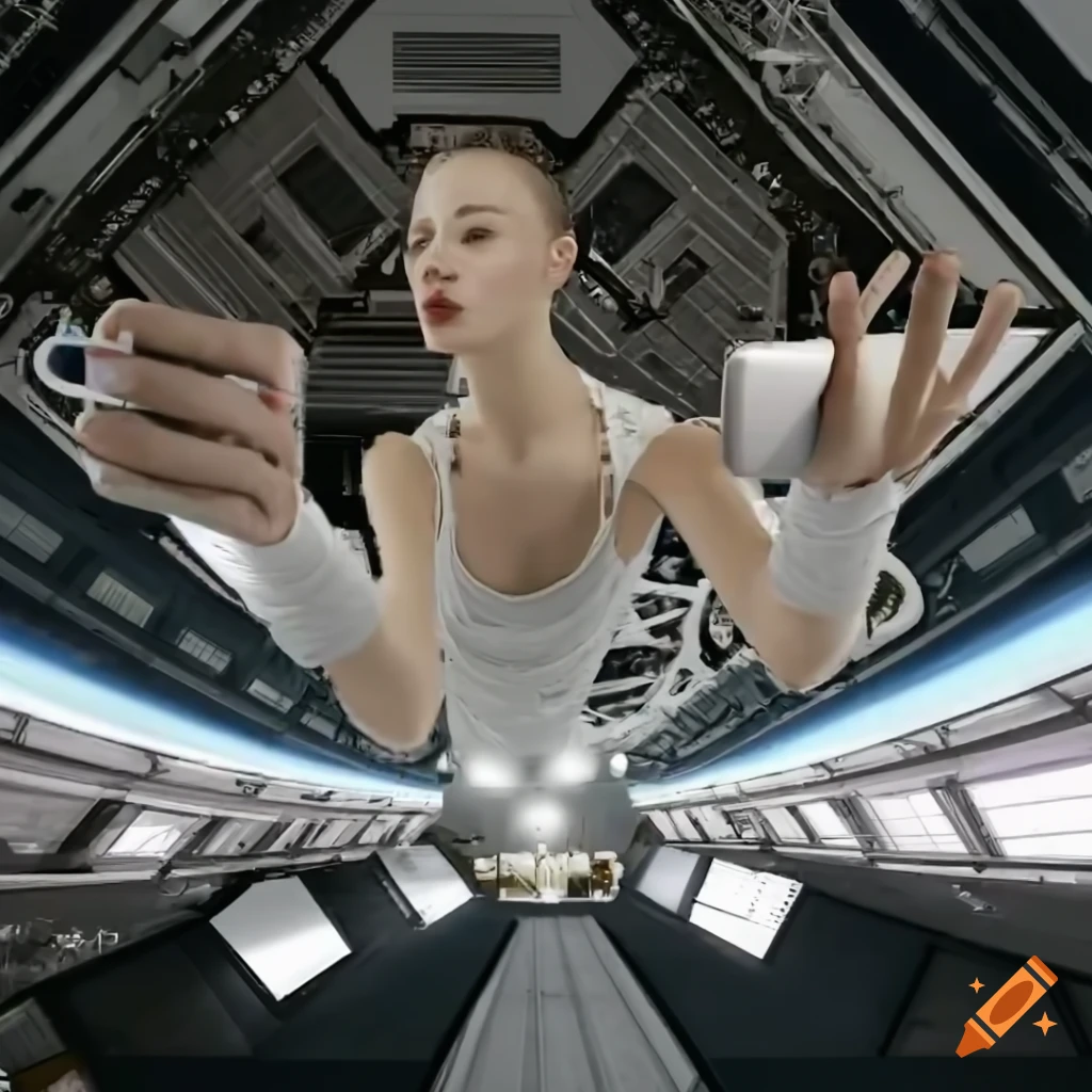 astronaut taking selfie in space station
