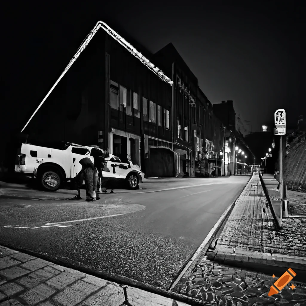 dramatic black and white crime scene photo