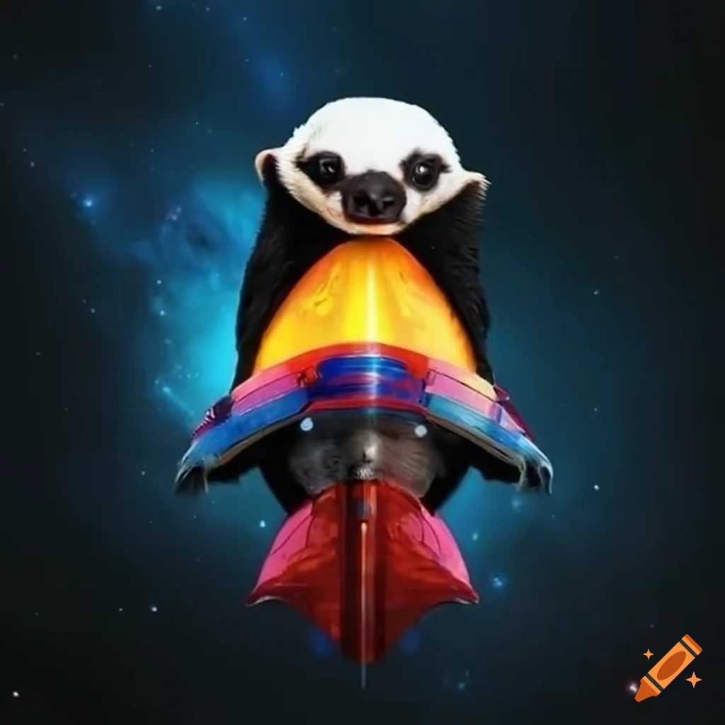 honey badger exploring the galaxy on a rocket ship