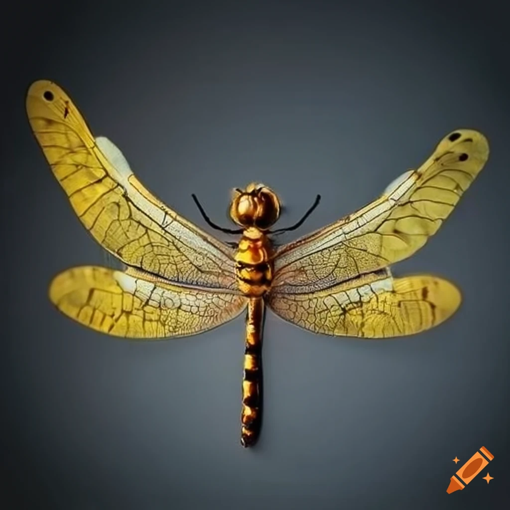Golden dragonfly specimen on Craiyon