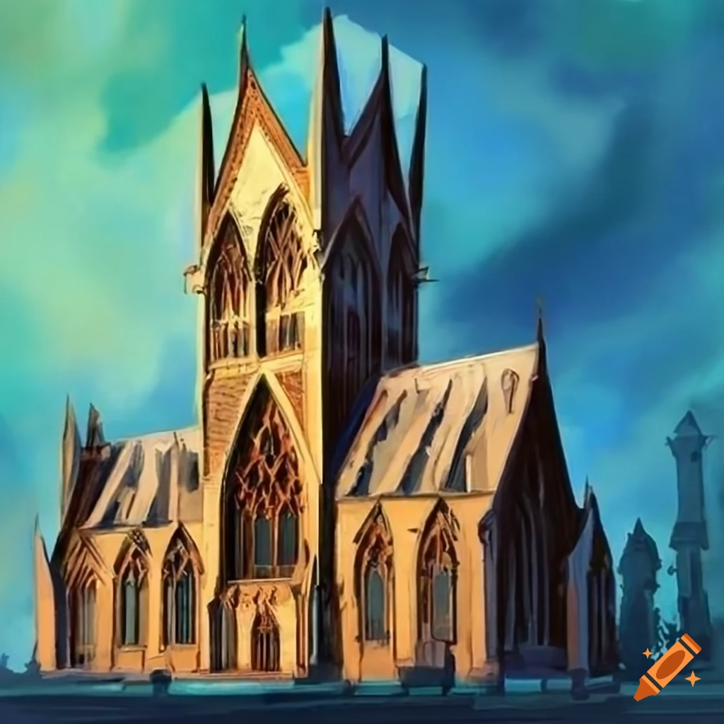 Concept painting of a gothic revival church on Craiyon