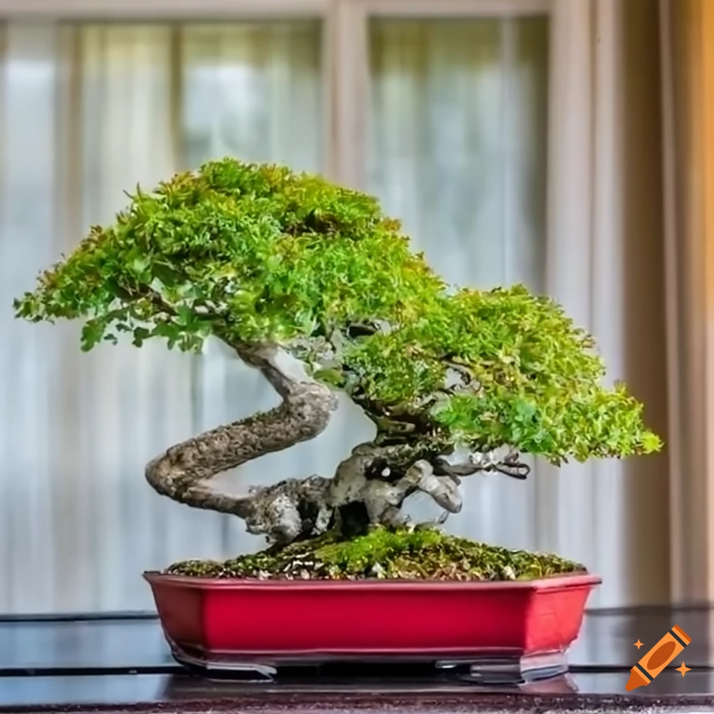 bonsai tree in a cozy living room