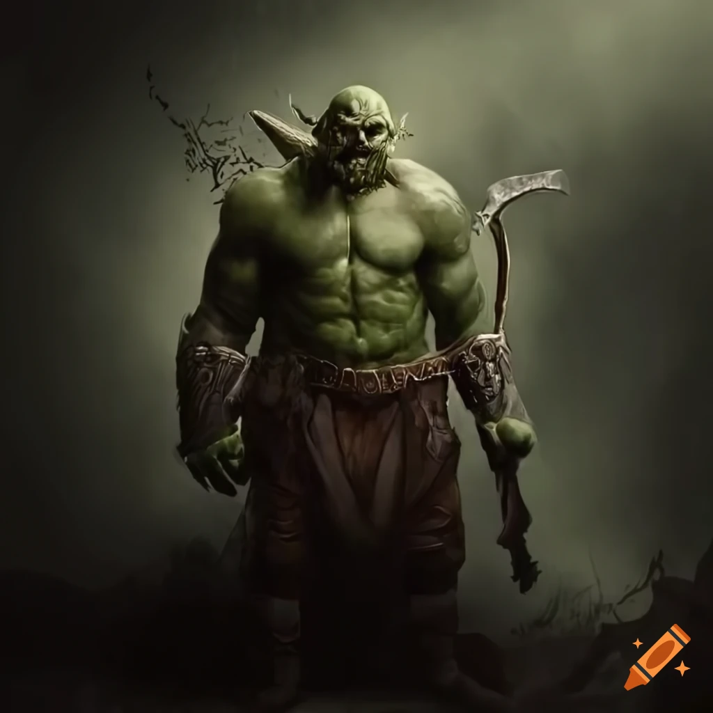 hyperrealistic digital art of an orc druid holding a great axe