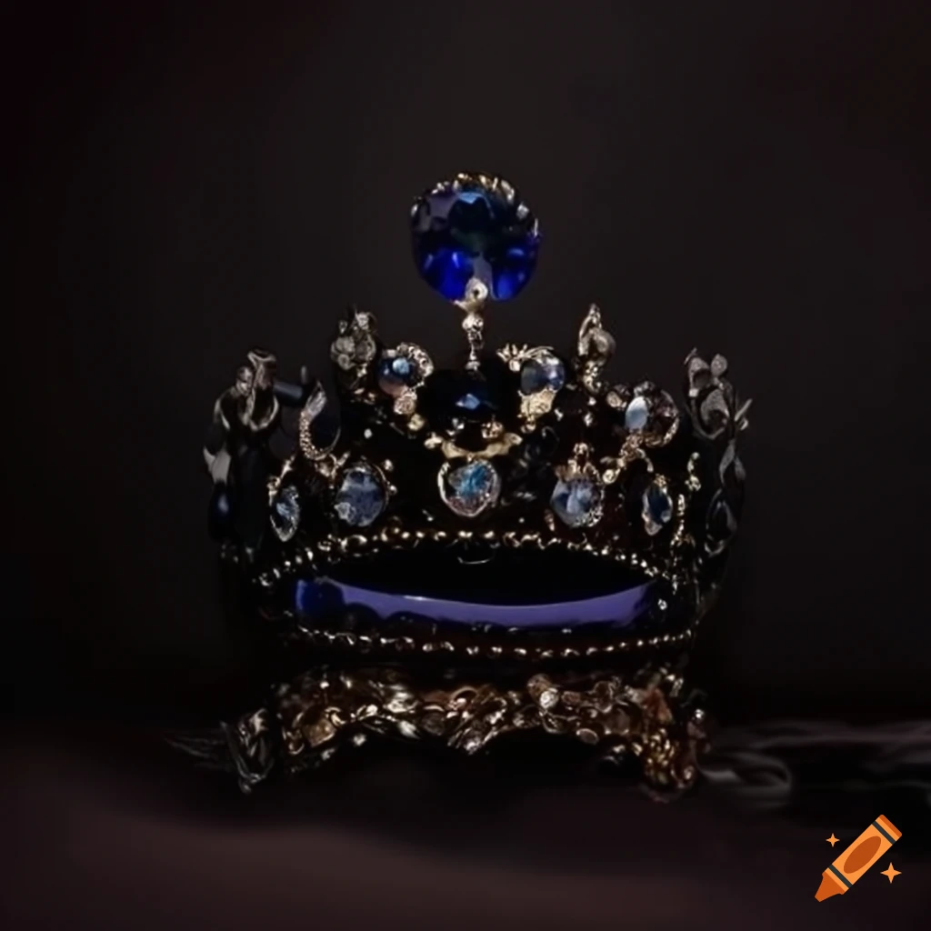black crown with blue sapphires on cushion