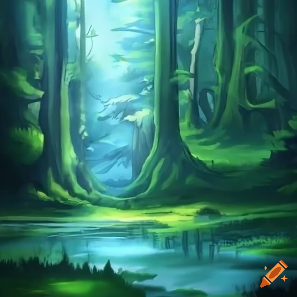 Premium Photo | Anime scenery of a forest with a stream of water and blue  flowers generative ai