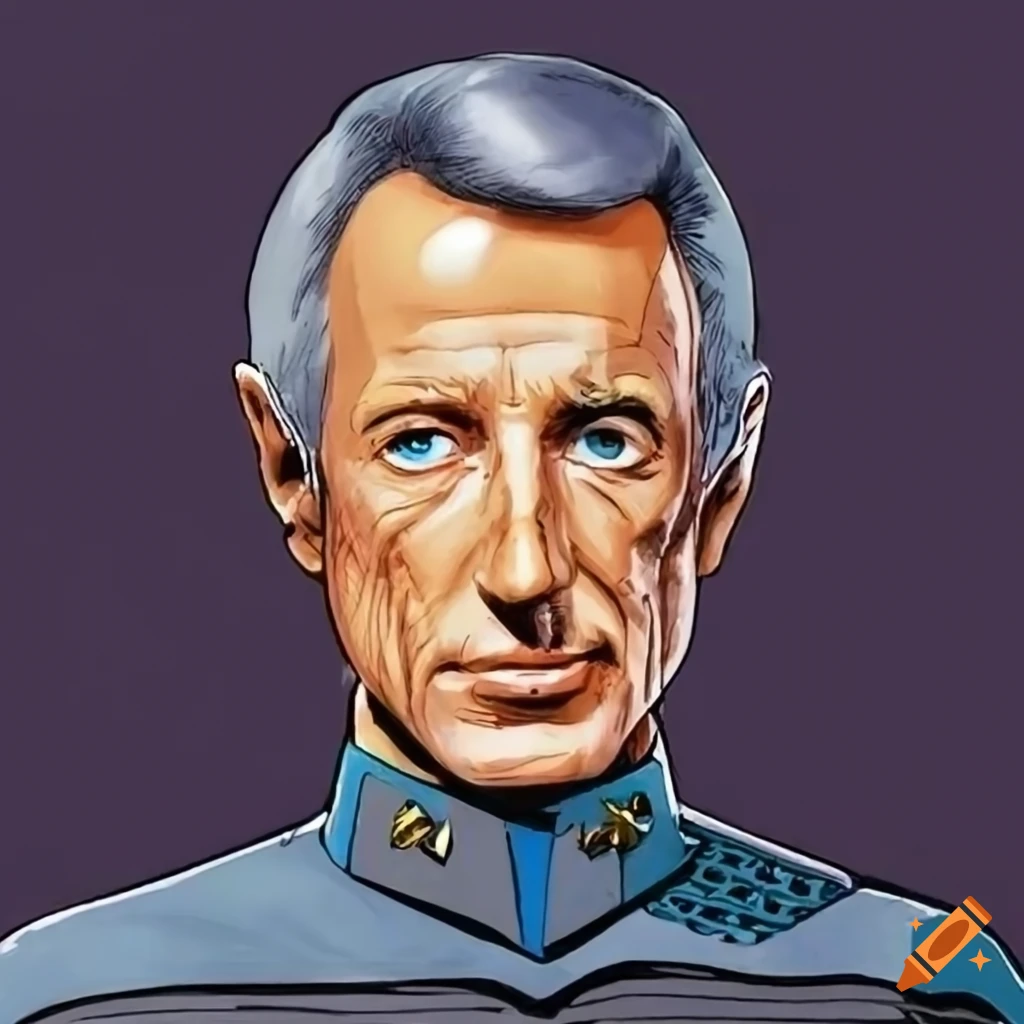 Cartoon depiction of roy scheider as the captain of the enterprise