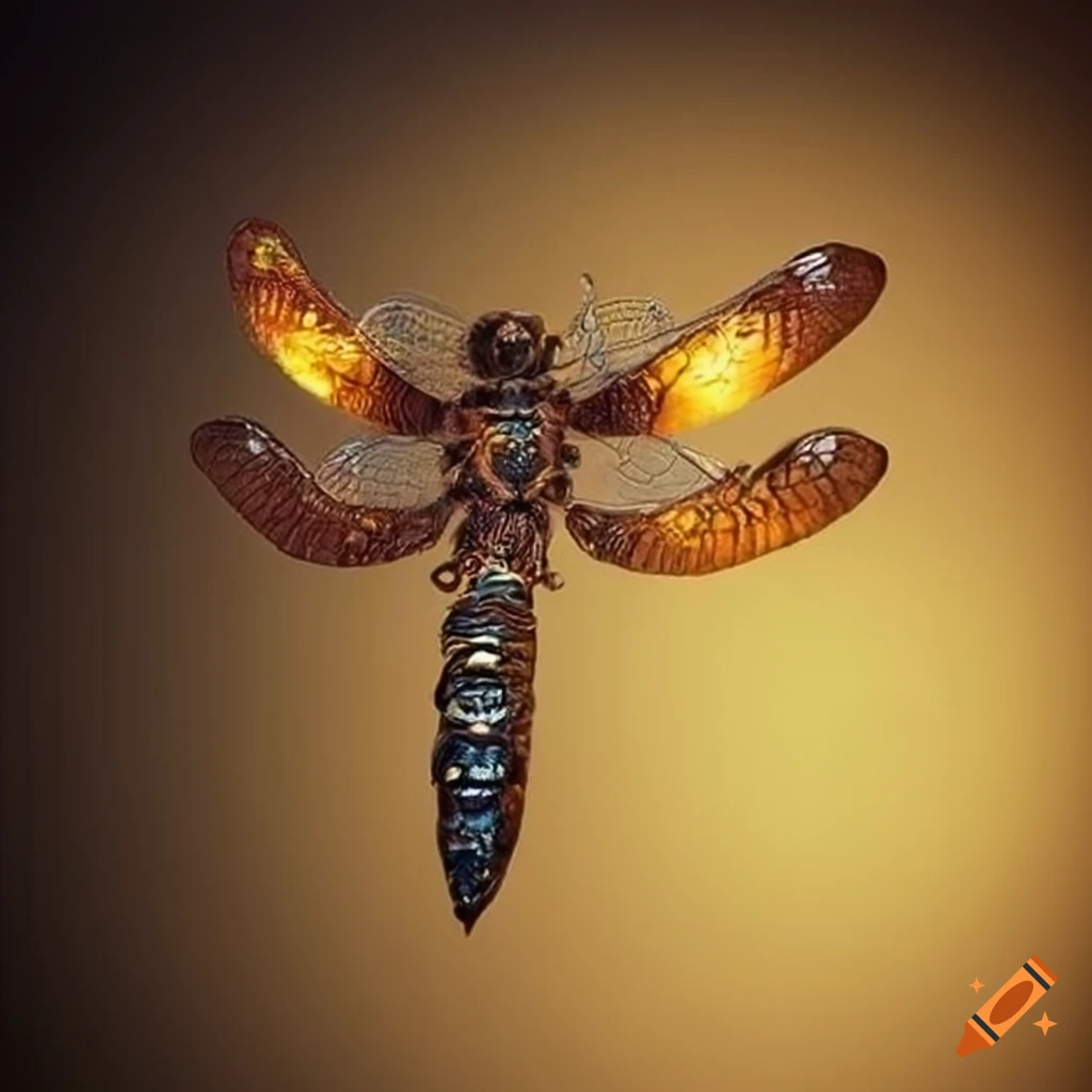 intricately designed golden dragonfly