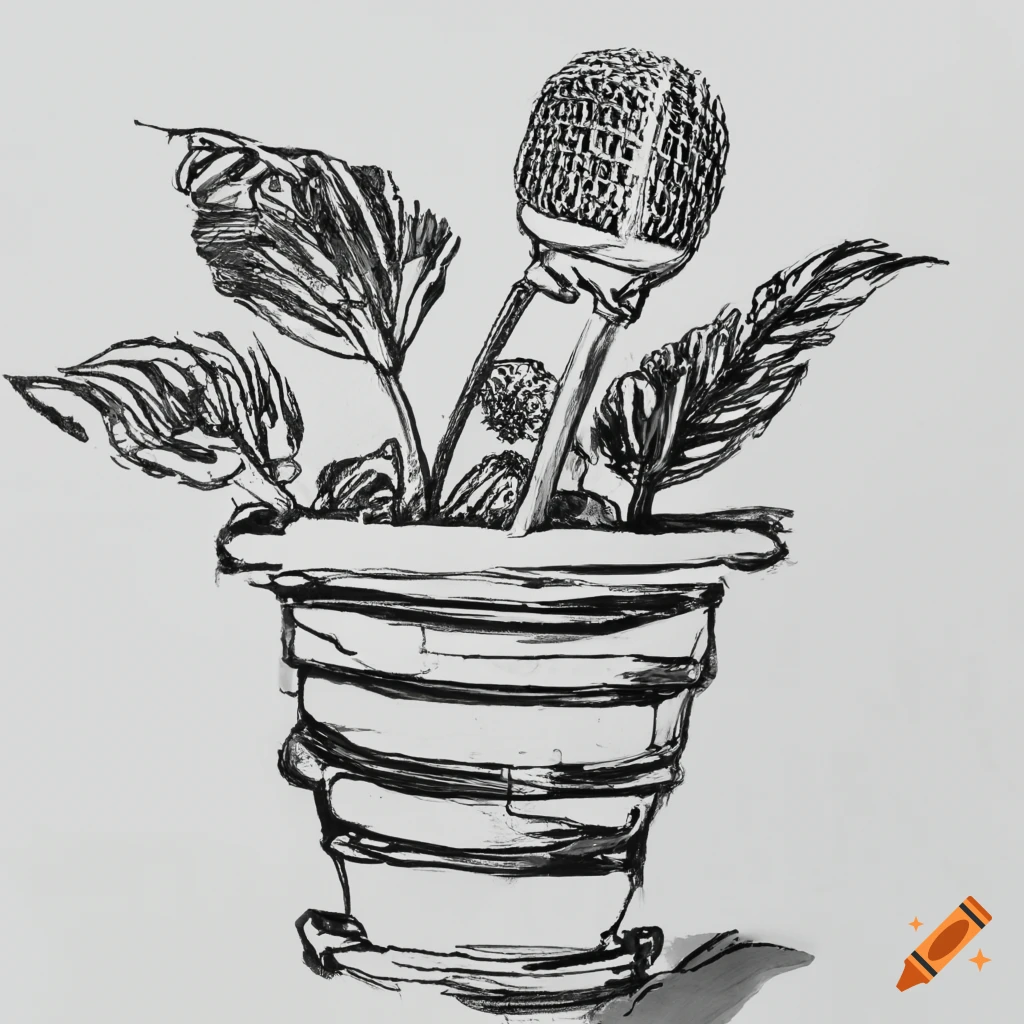 quirky image of a microphone in a garden pot