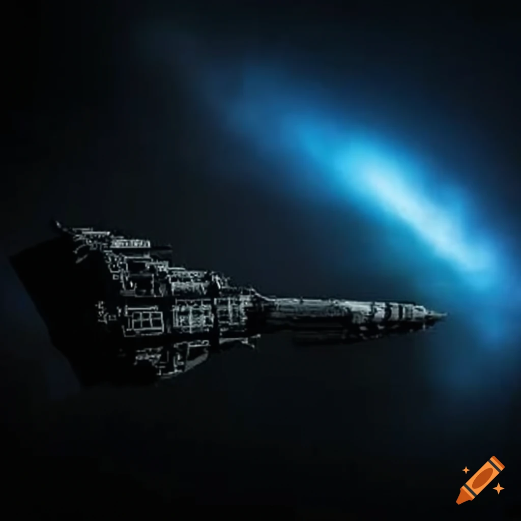 sci-fi illustration of an ancient alien warship in space