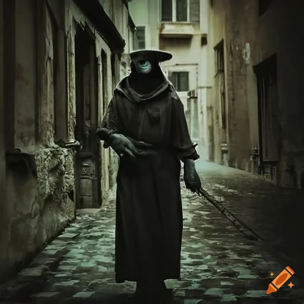 eerie artwork of a plague doctor in Genua