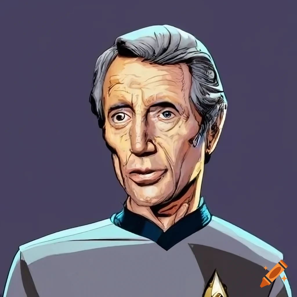 Cartoon depiction of roy scheider as the captain of a starship on Craiyon
