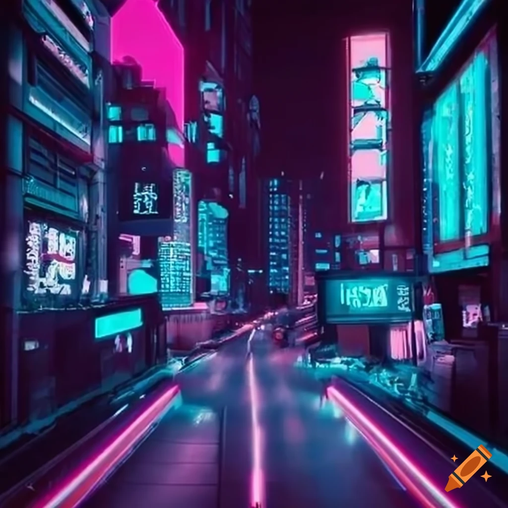 neon cityscape with vibrant billboards