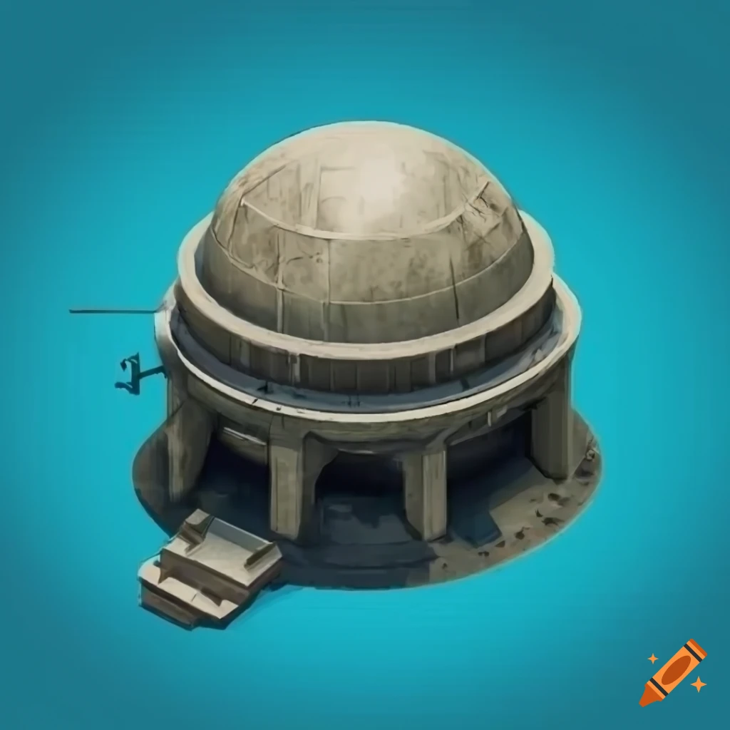 Isometric view of a fortified concrete bunker on Craiyon