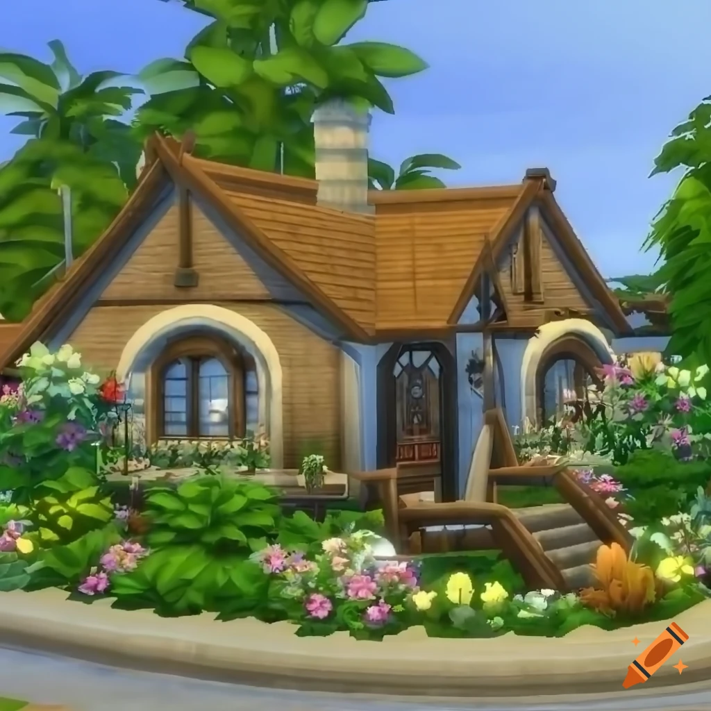 hobbit-house-with-colorful-flowers-in-the-sims-4-on-craiyon