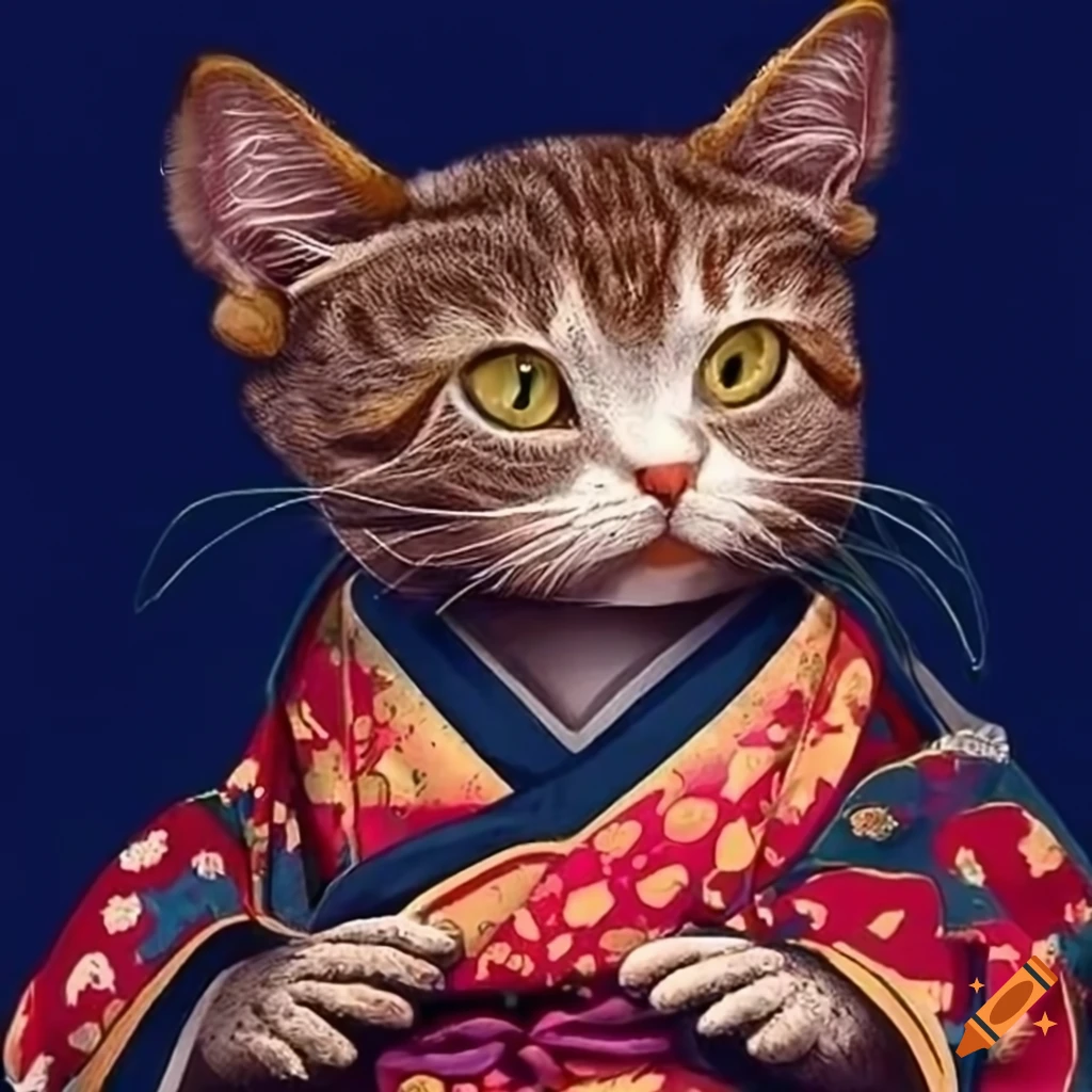 Cat wearing kimono with flower patterns on Craiyon