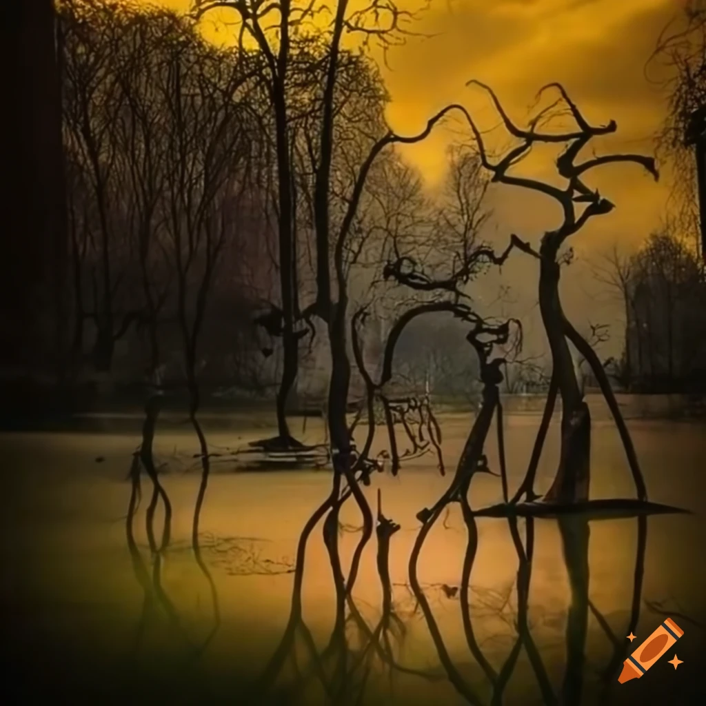 surrealist public lamps in a city park