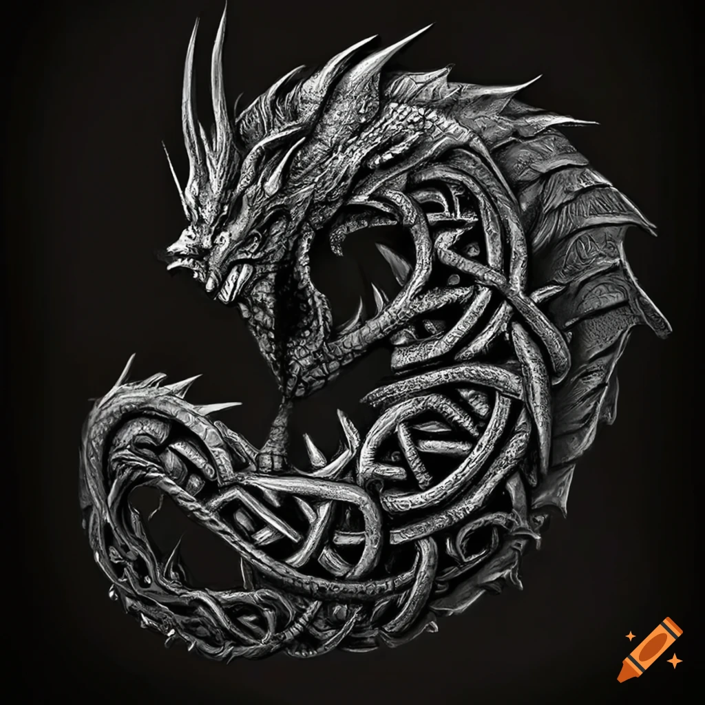 Quilling paper art of a symmetrical dragon with multiple horns on Craiyon