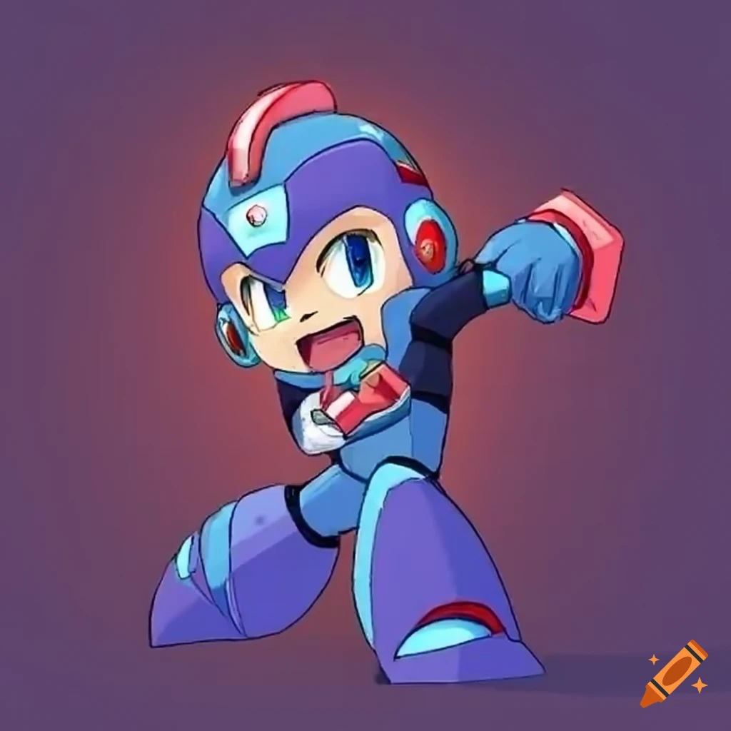 Megaman eating spicy takis chips on Craiyon