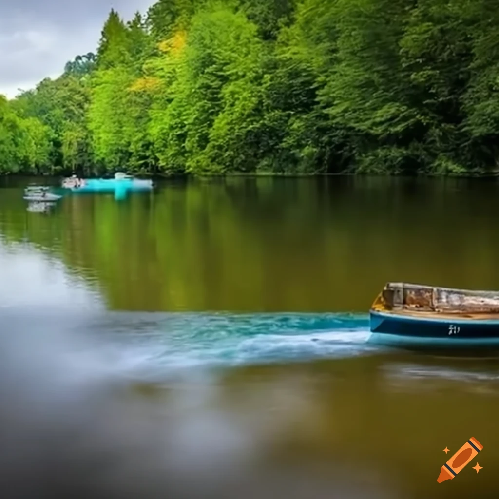 Smart water quality sensor on a boat in a peaceful river on Craiyon