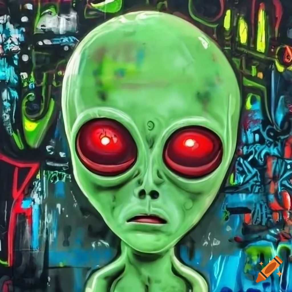 futuristic green and red graffiti artwork