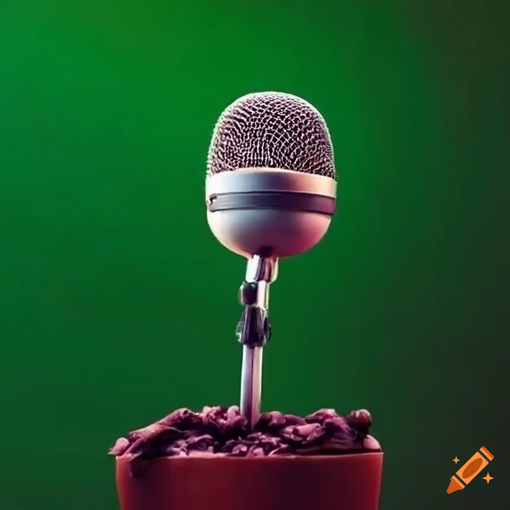 creative photography of a microphone in a garden pot