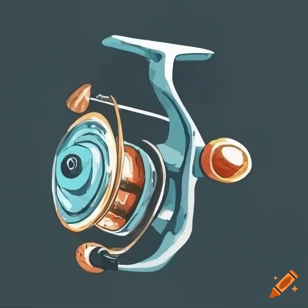 Hand-drawn watercolor illustration of an open face fishing reel on
