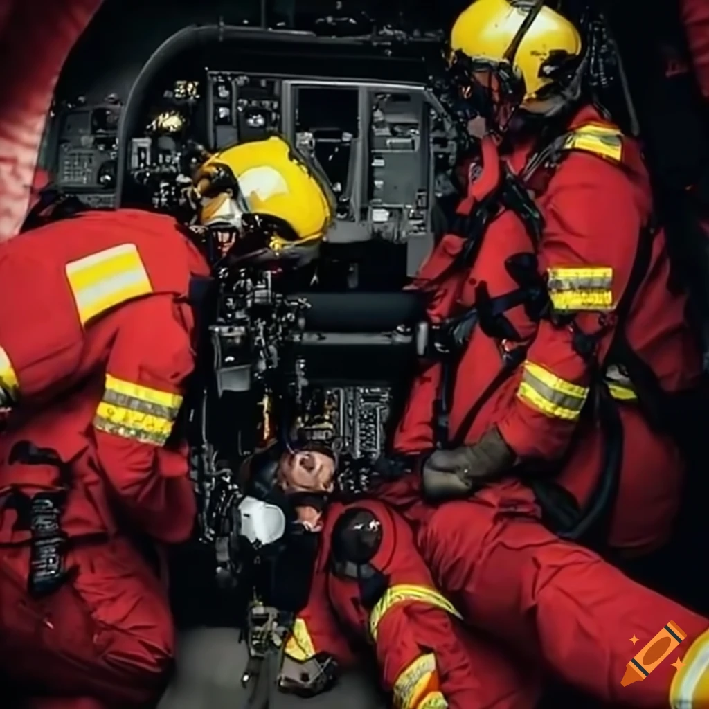 rescue crew team inside a helicopter