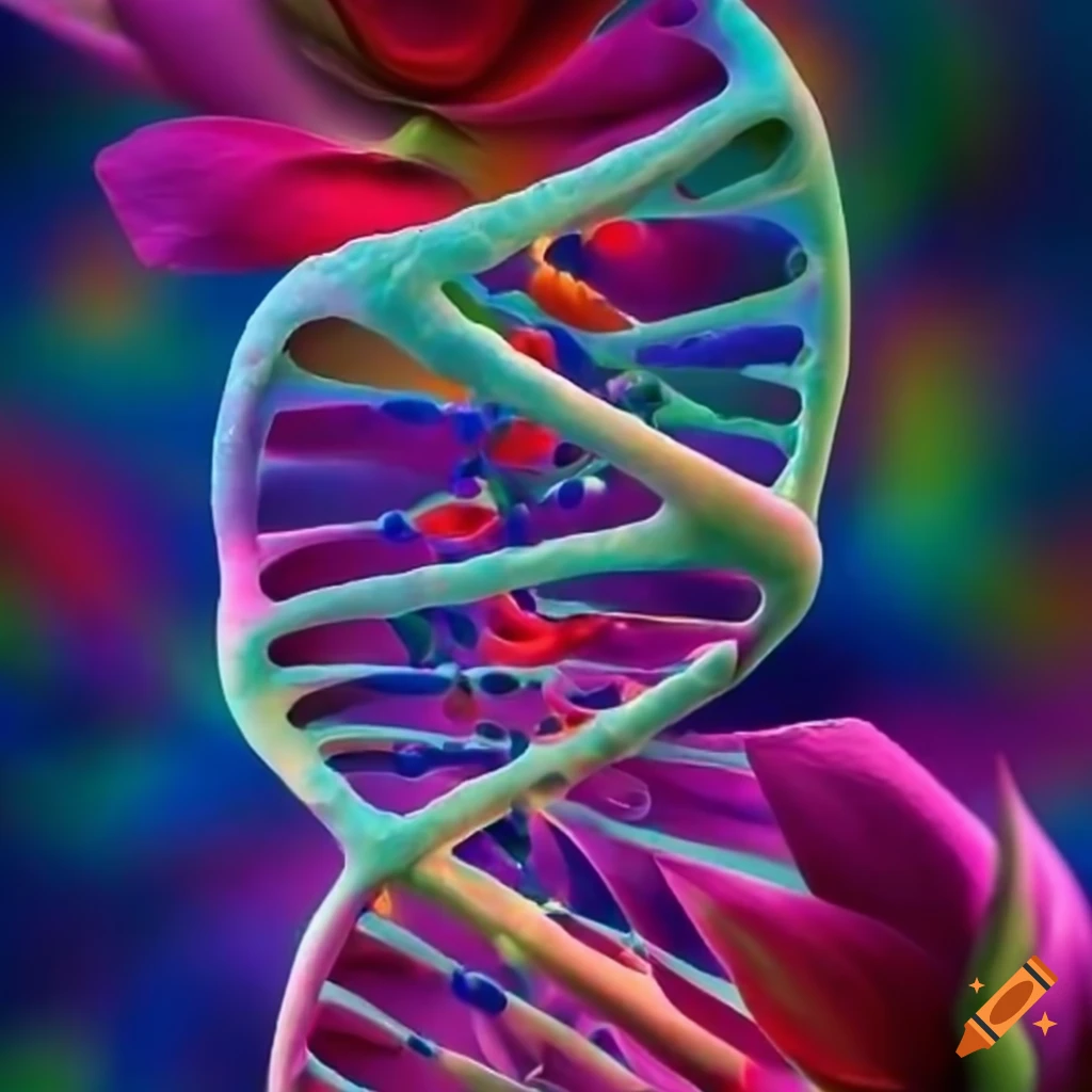 Dna structure formed by colorful flower petals