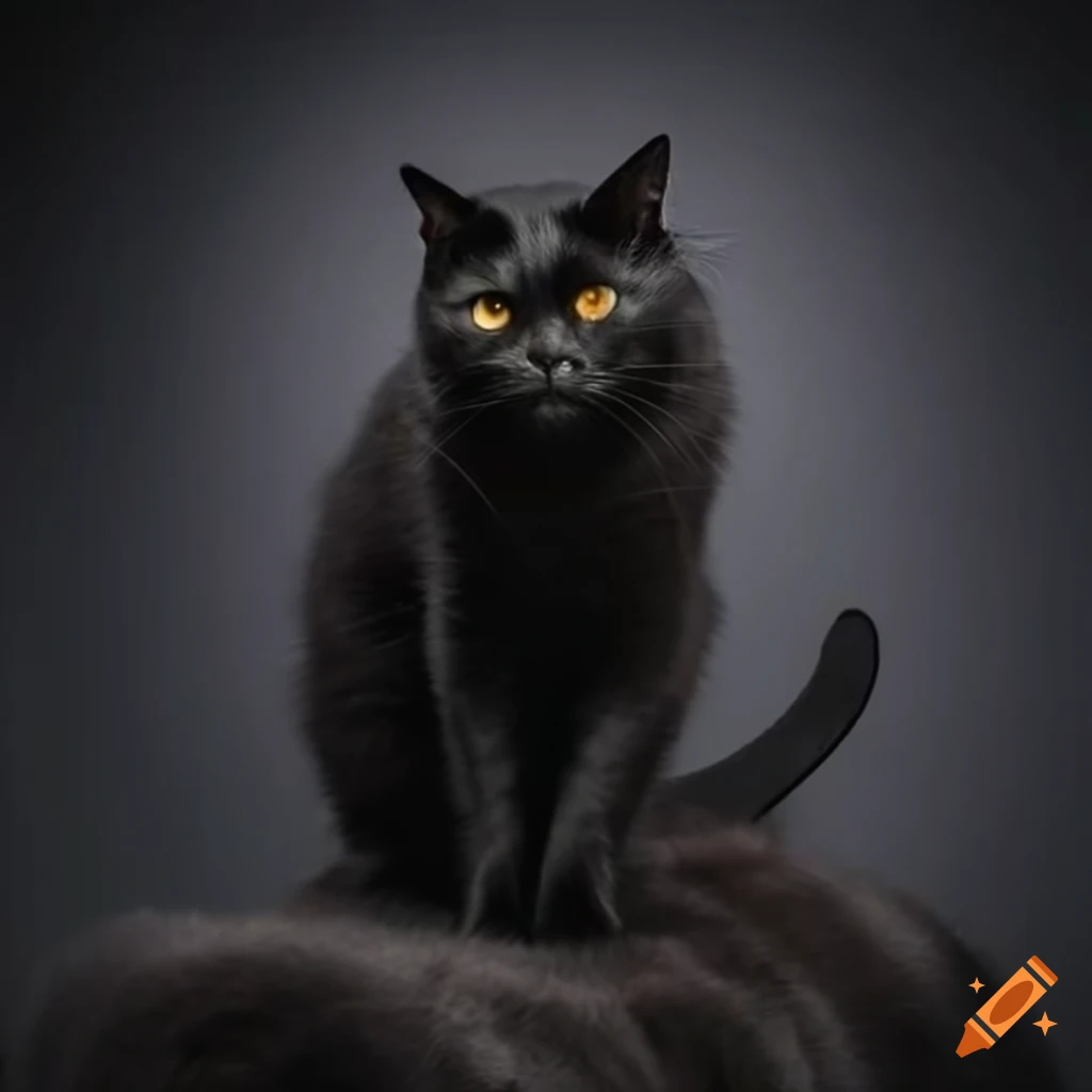 Black cat with arched back and raised fur