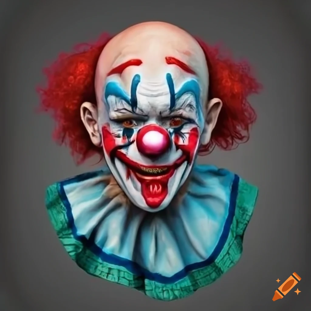 enraged clown with a fierce expression