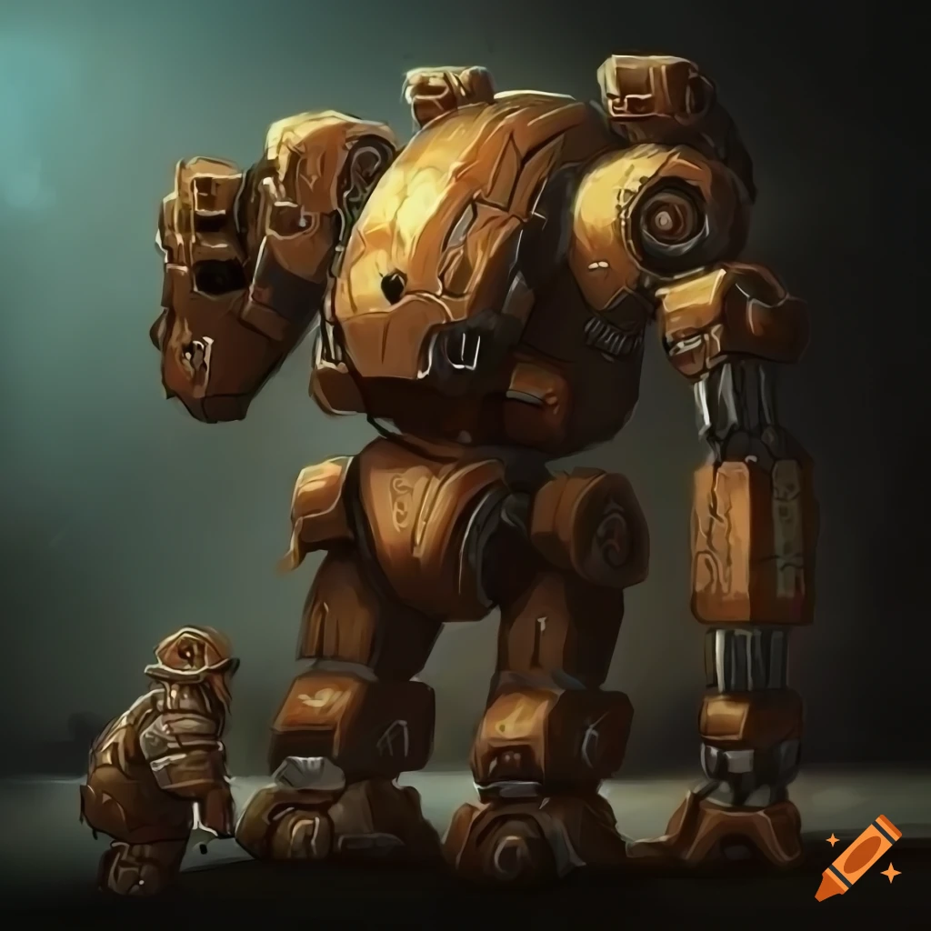 fantasy artwork of a teddy bear with mechanical tools
