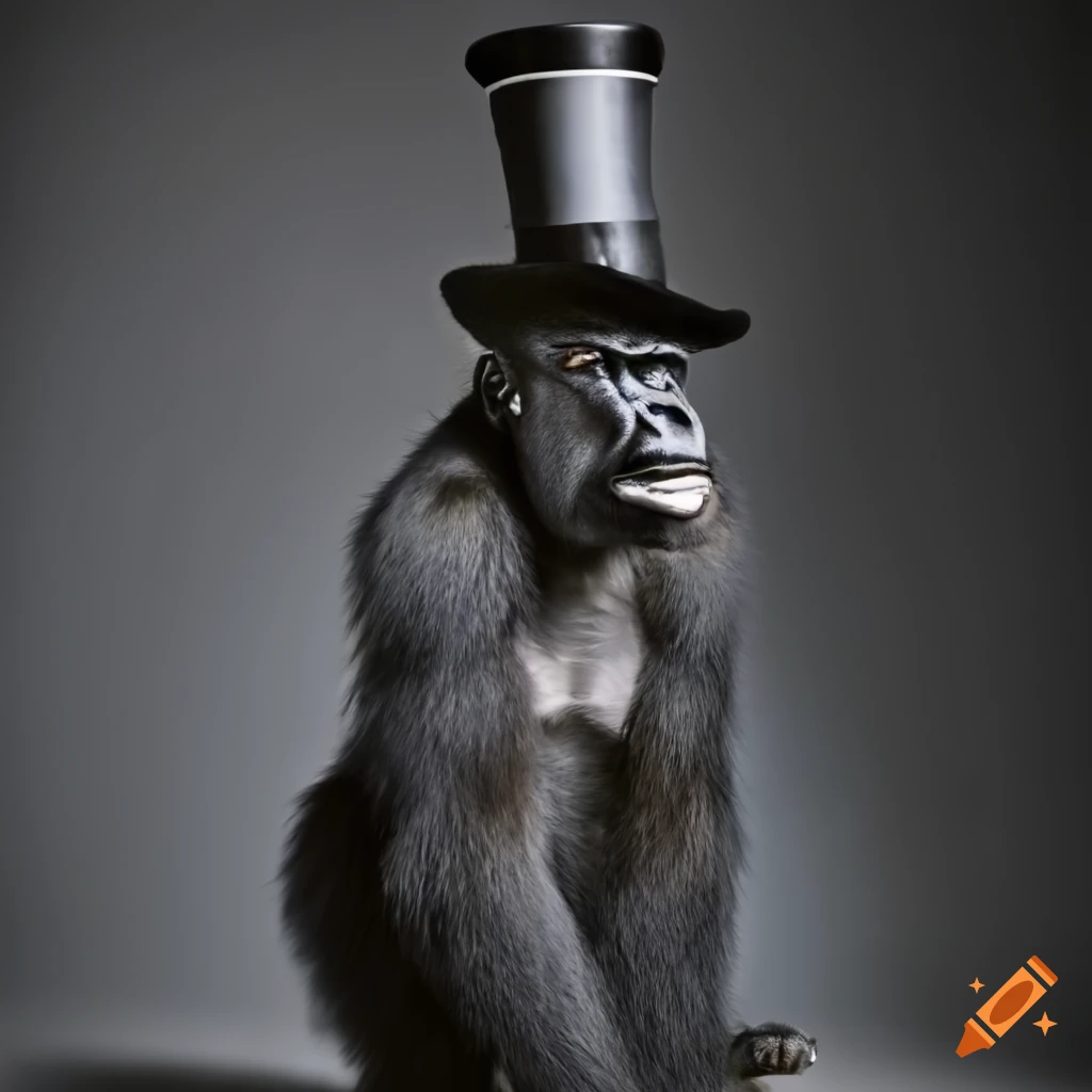 Stylish gorilla wearing a top hat on Craiyon