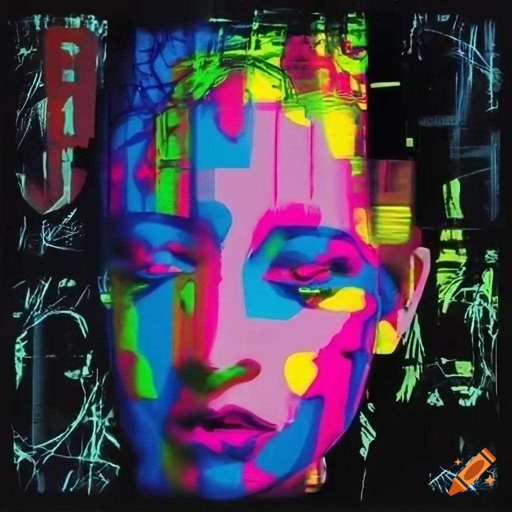 neo-pop surreal portrait with graffiti overlay