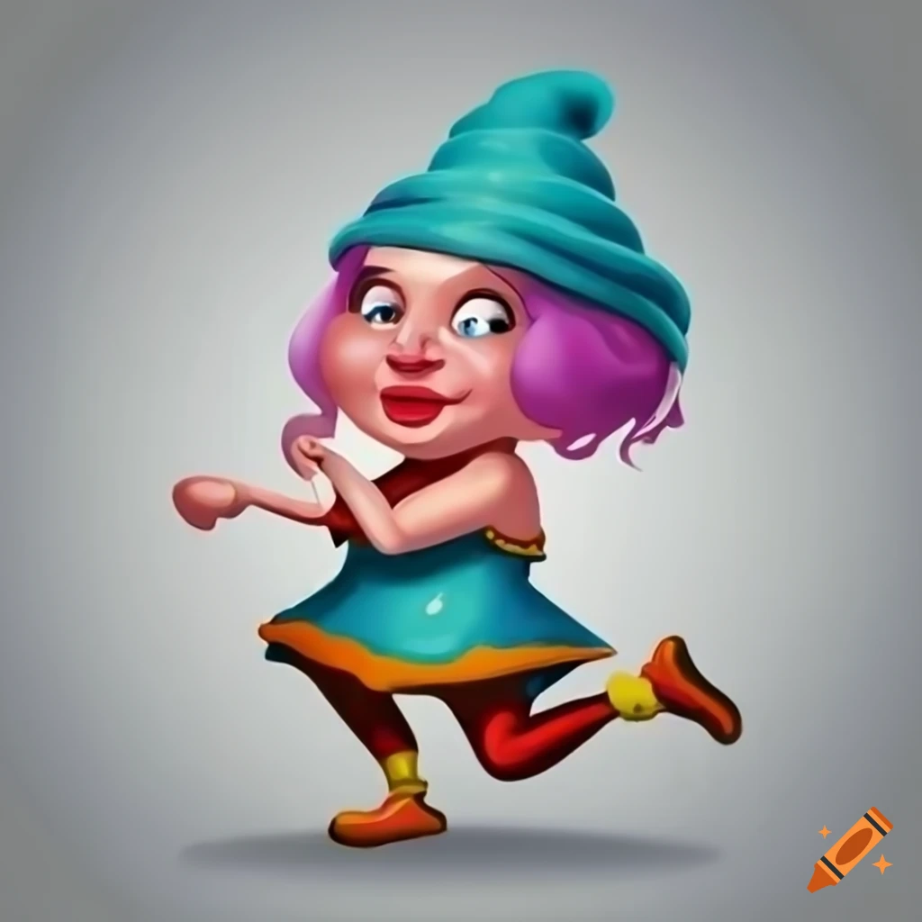 Cartoon dwarf woman dancing
