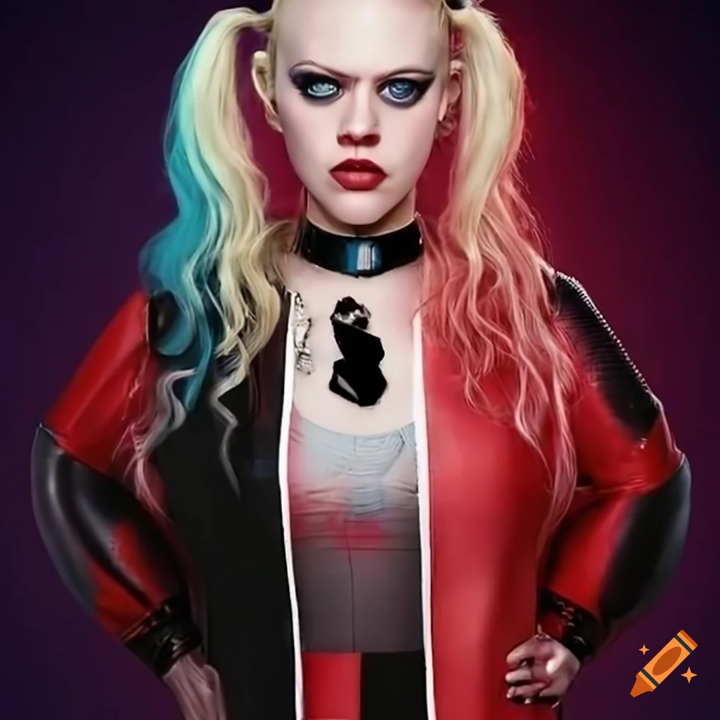 Photorealistic depiction of kate mckinnon as harley quinn
