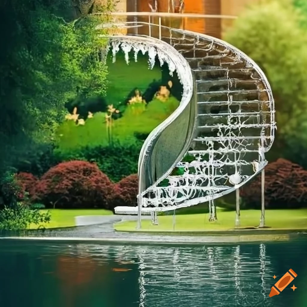 curved silver stairs leading to balcony in a garden