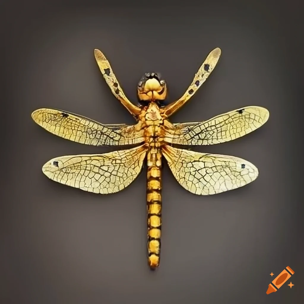 intricately mounted gold dragonfly specimen