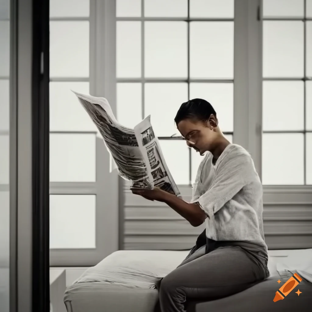 man reading a newspaper in a modern room