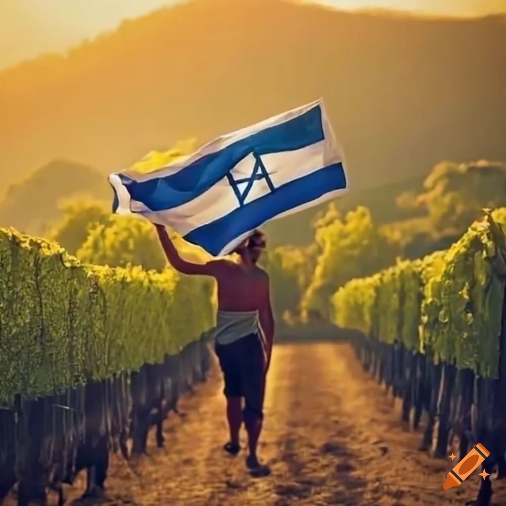 man with Israeli flag in a vineyard