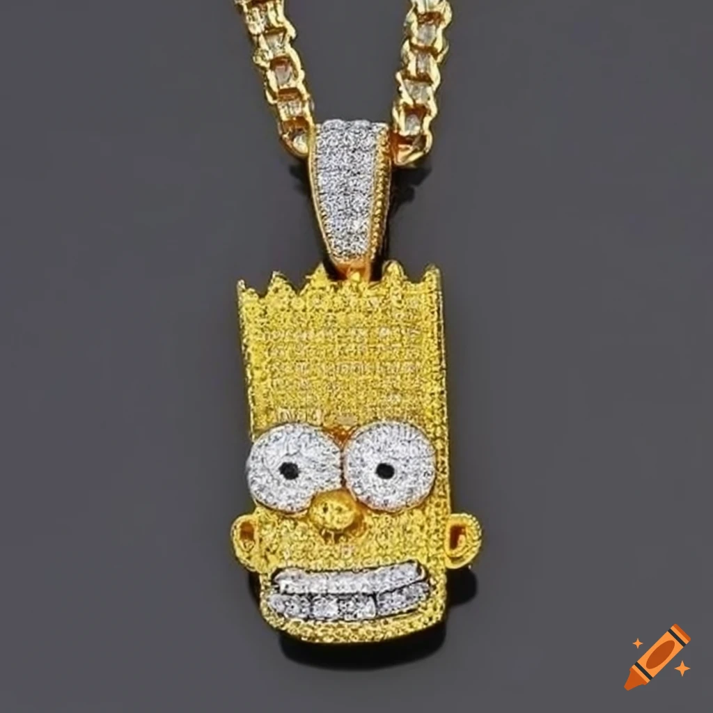 Diamond chain necklace with bart simpson pendant on Craiyon