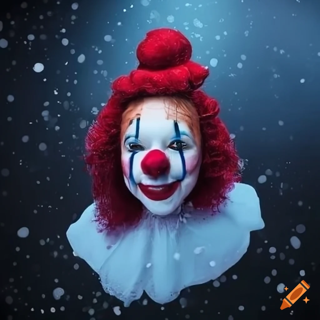 artistic depiction of a clown in the snow