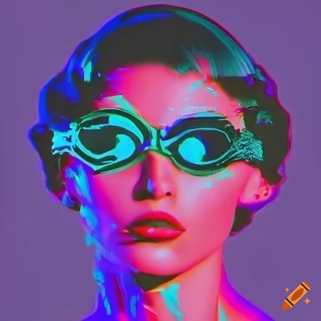Vogue model with swim goggles in glitch art style
