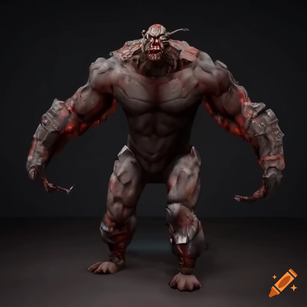sci-fi golem cyborg with glowing crystals