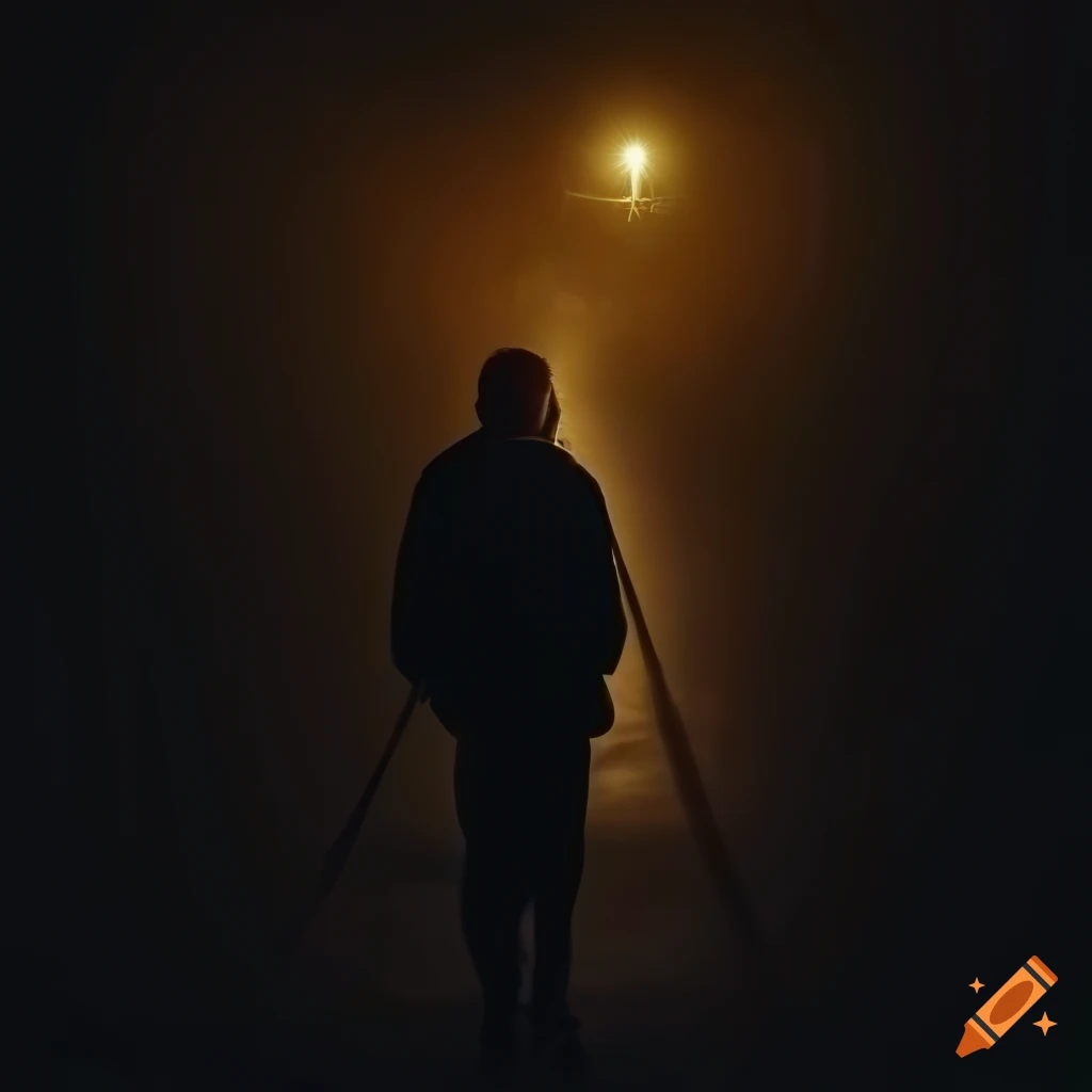 Man Walking Towards The Light On A Dark Path