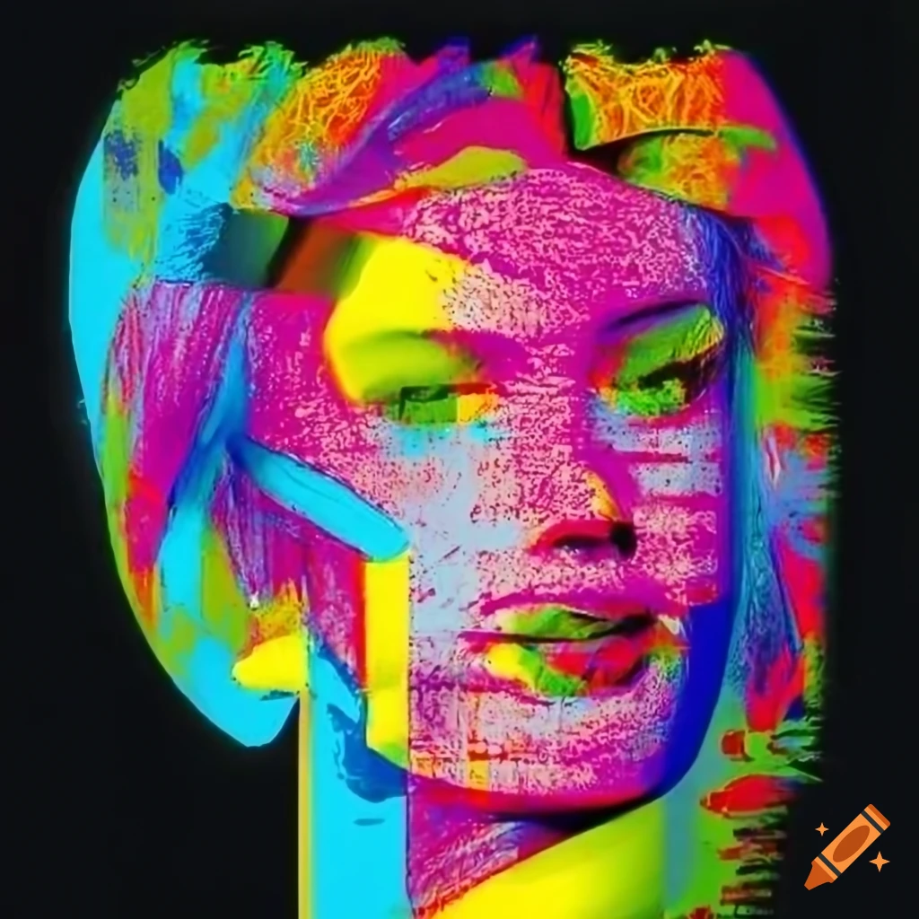 Surreal portrait with grunge aesthetic and overlaid text on craiyon