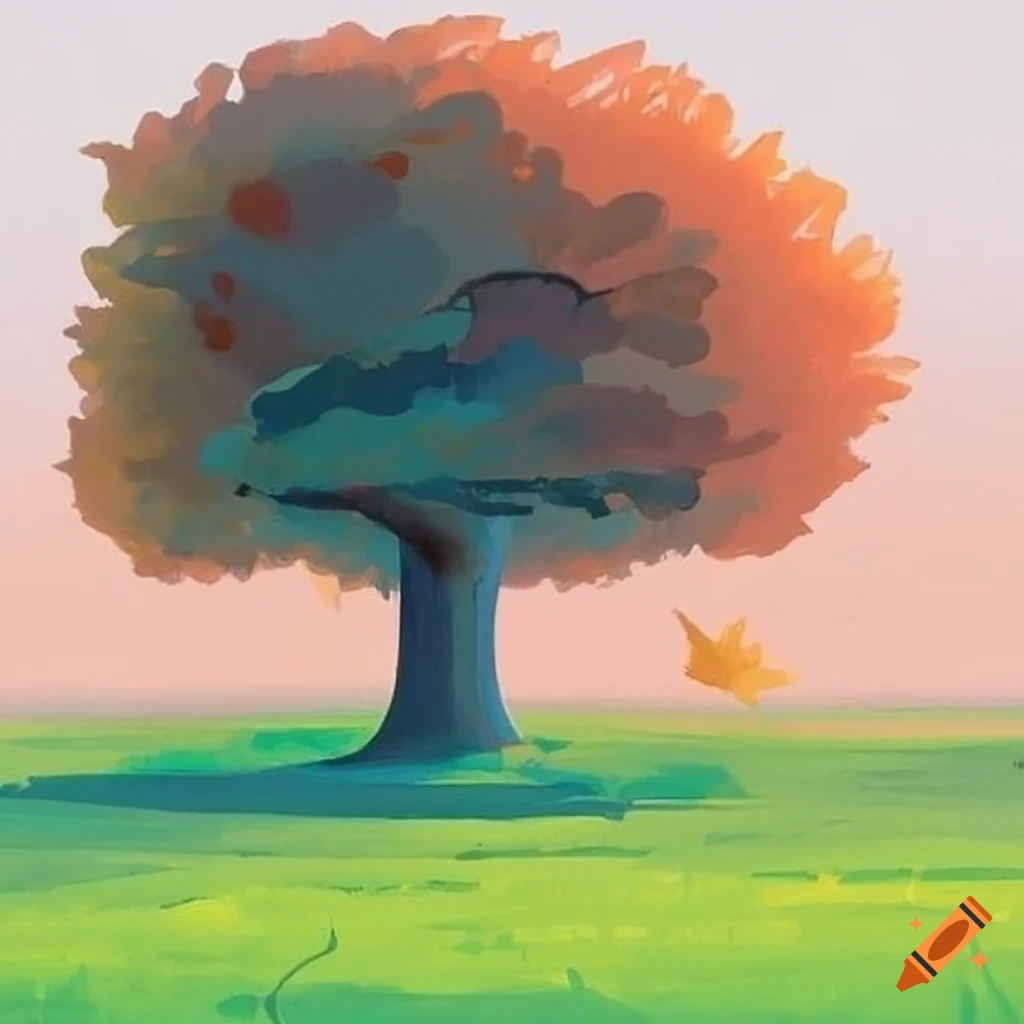 Drawing Glowing Tree Against Background Clouds Stock Illustration  1361151665