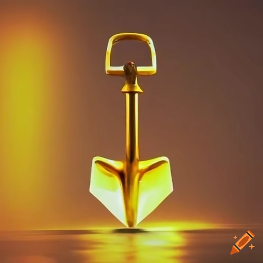 artistic installation of a golden shovel made of lights