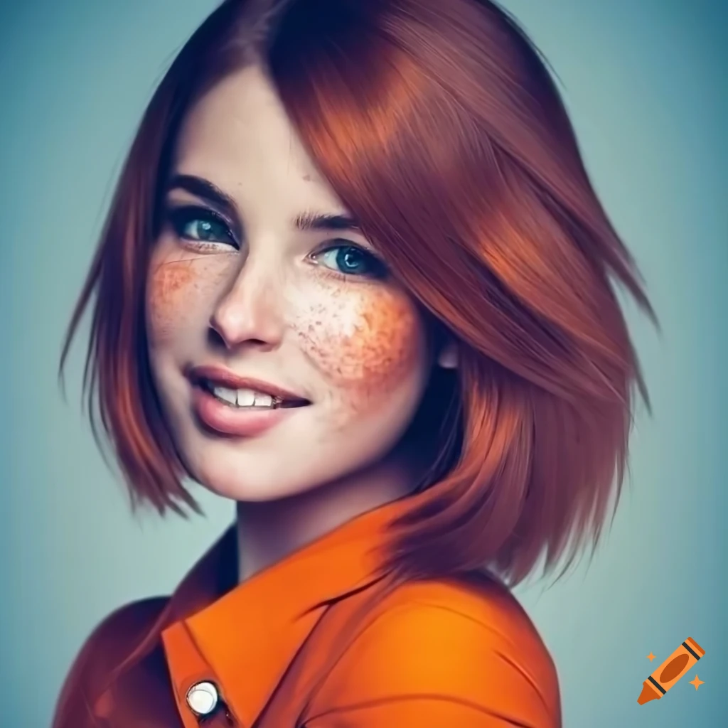 Portrait of a young woman with freckles and auburn hair on Craiyon